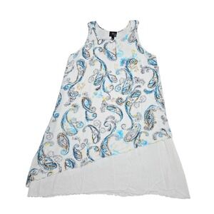 JM Collection Dress Womens Large Blue White Paisley Asymmetrical Hem Shift Rayon